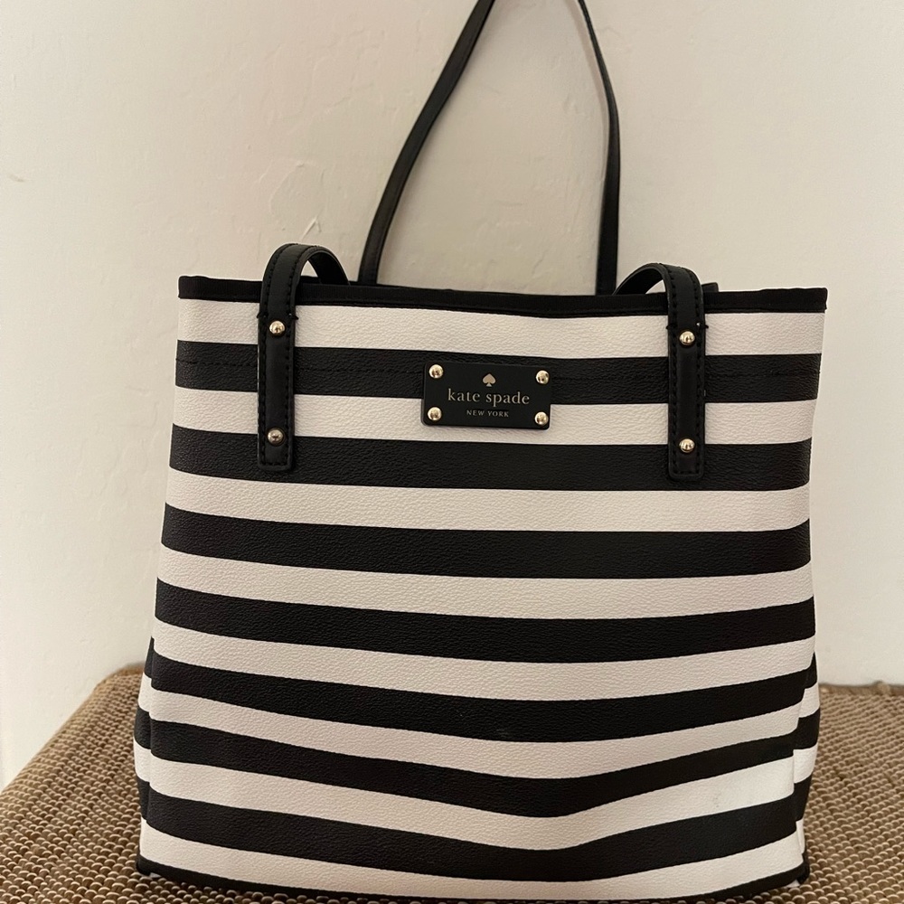Kate Spade Black and White Striped Canvas Tote